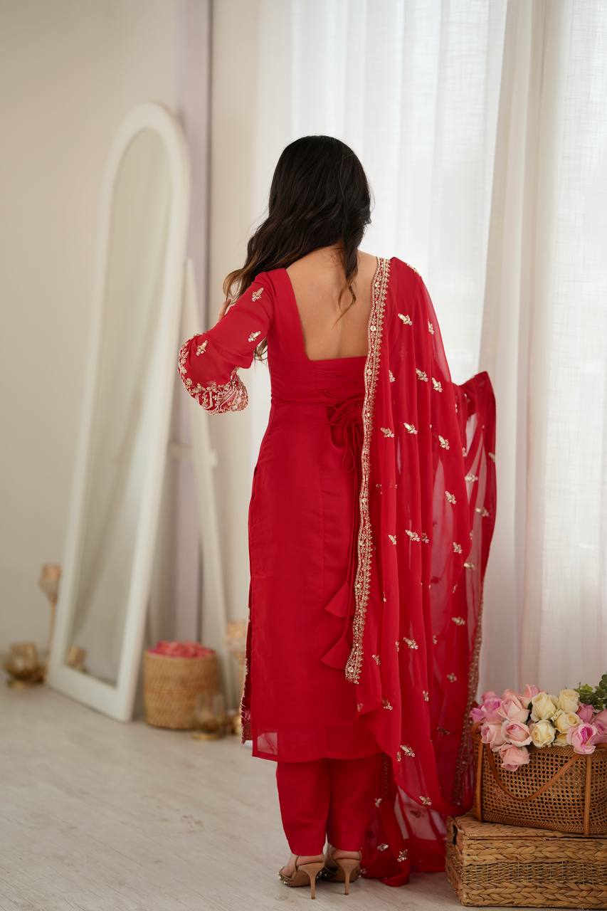 Karva Chauth Red Suit Set with real beads work