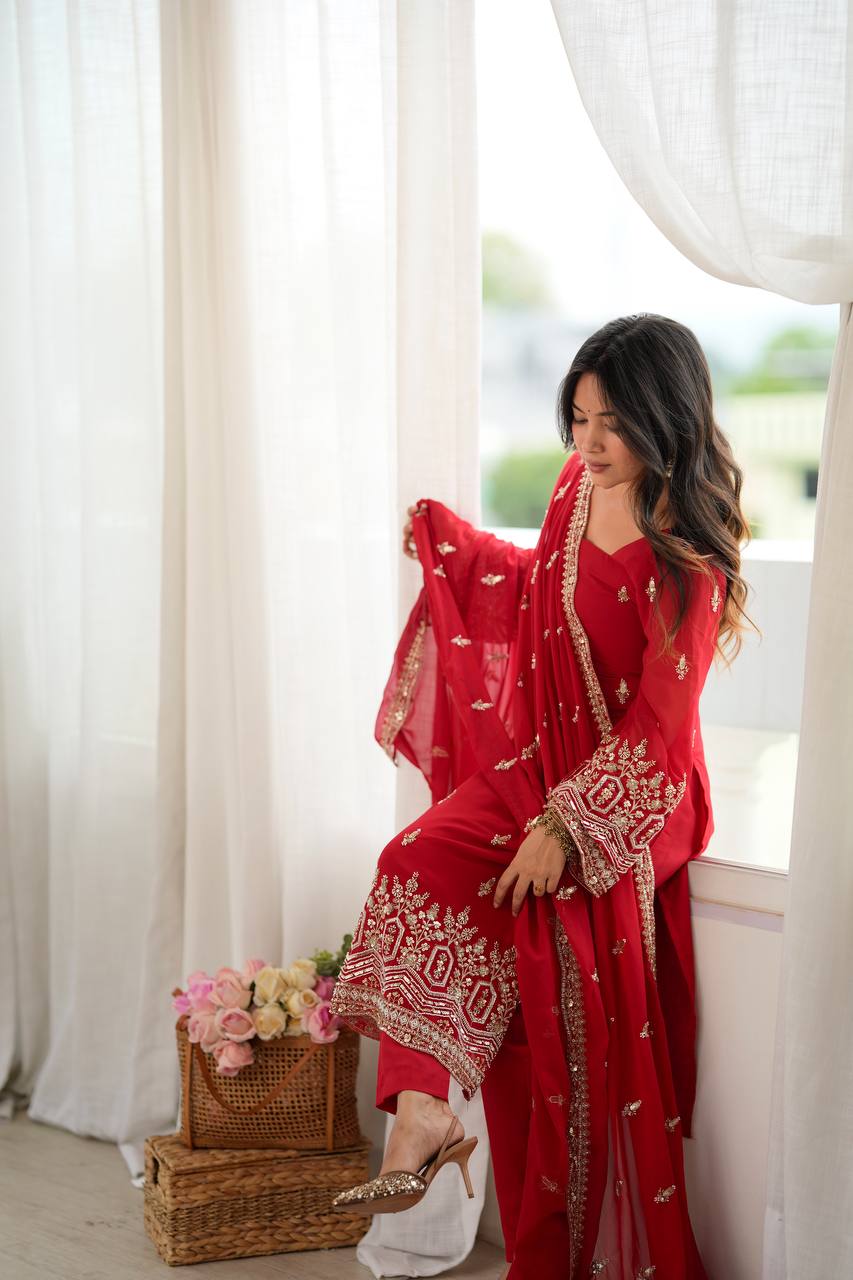 Karva Chauth Red Suit Set with real beads work