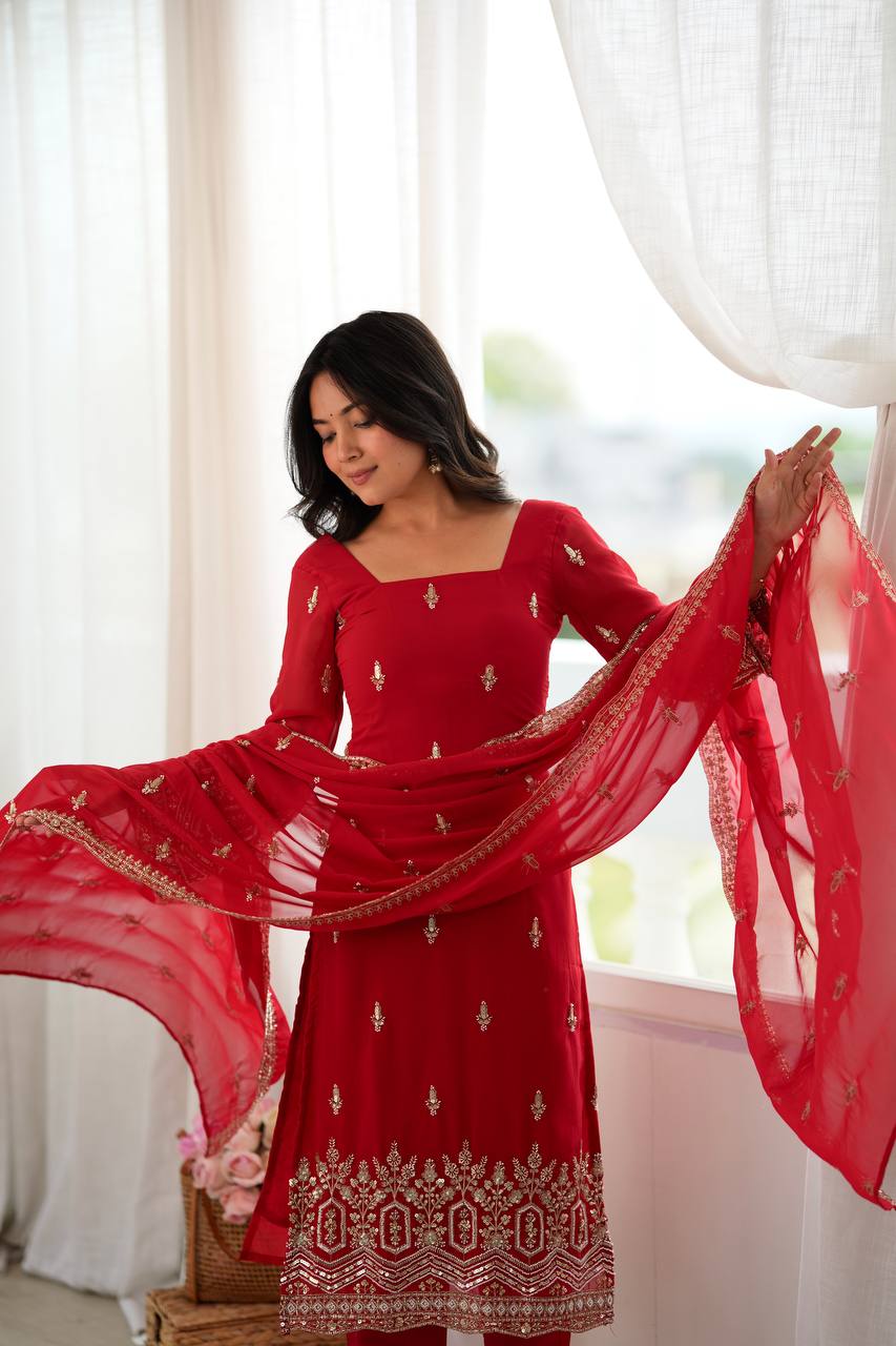 Karva Chauth Red Suit Set with real beads work