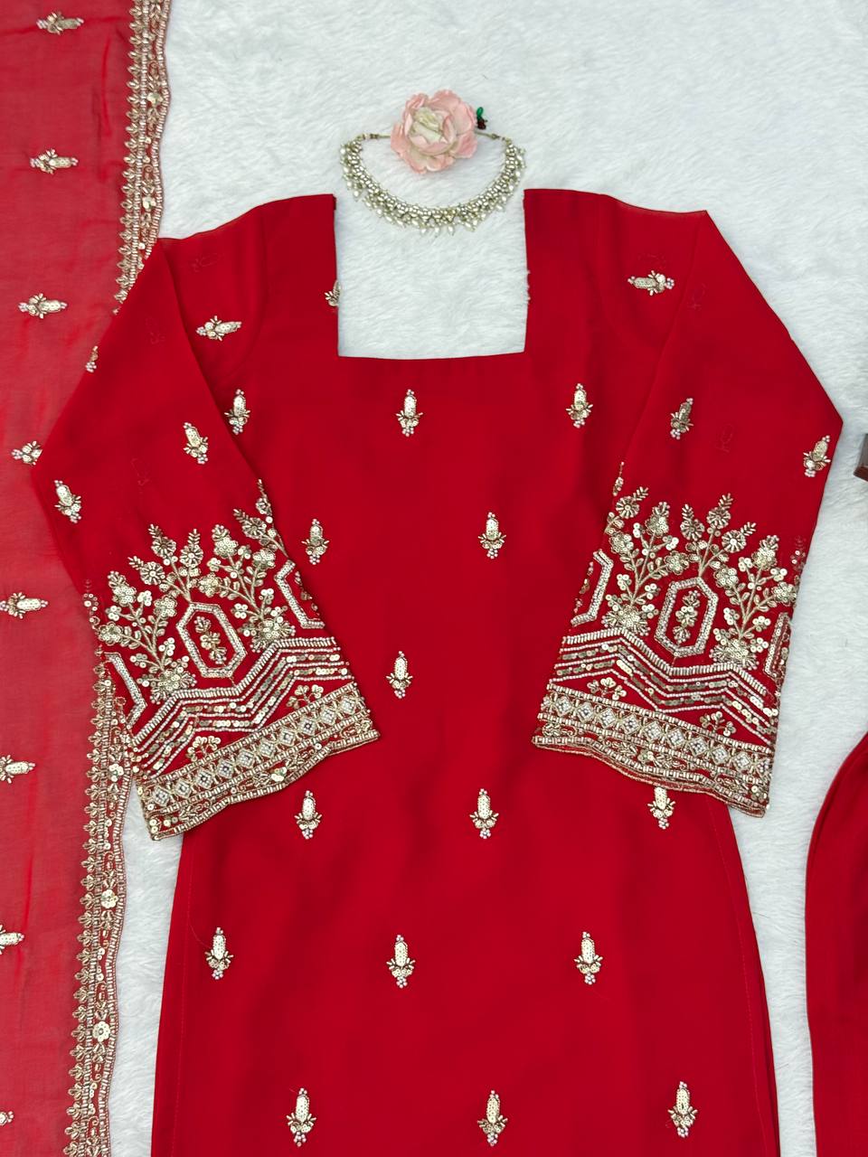 Karva Chauth Red Suit Set with real beads work